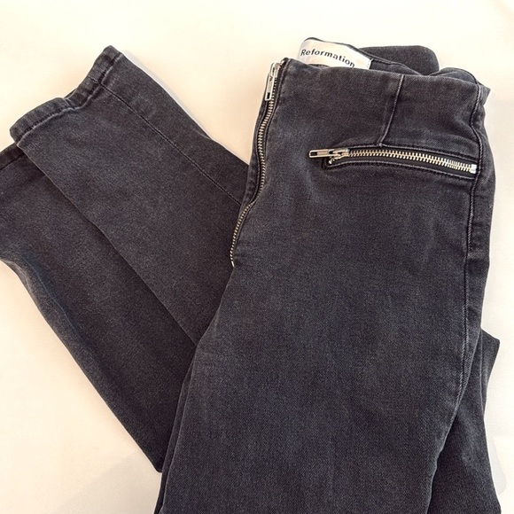 REFORMATION Black Stone Washed Niki Zipper Jeans Argentine Wash Stretch Size 27 - Picture 3 of 13